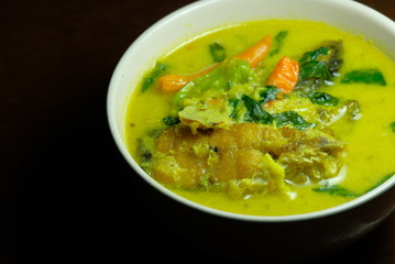 indonesian mackerel tuna soup, also known as ikan tongkol bumbu kuning