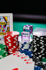 Casino set with Roulette, cards, dice and chips