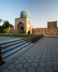 Ancient building in the city of Samarkand, Uzbekistan. The mosque of Bibi Khanym at sunset