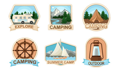 Camping and Outdoor Adventures Badges or Travel Labels Vector Set
