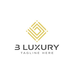 Modern Luxury Template Logo Design Professional, Initials of Letter B, Leaf with Decoration in Gold Square Shape