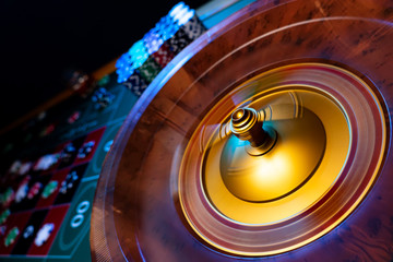 Spinning Roulette table close up at the Casino - Selective Focus