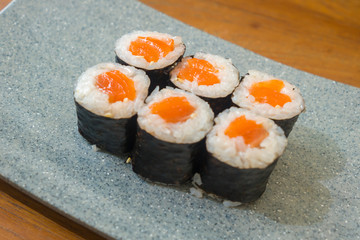delicious and delicate dish of Japanese sushi rolls on beautiful slate set up in traditional healthy Asian food and creative oriental dining concept - Japan gourmet cuisine