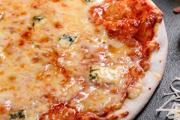 Delicious fresh oven cooked pizza four cheeses
