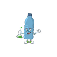 Mineral bottle genius Professor Cartoon character holding glass tube