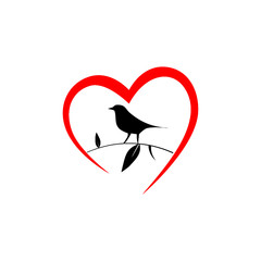 Bird in Heart icon isolated on white background