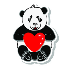 panda holding love heart red balloon sticker. cute bear pattern 