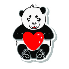 Fototapeta premium panda holding love heart red balloon sticker. cute bear pattern 