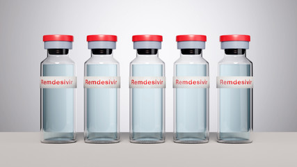 Concept of tablet for new experimental antiviral drug Remdesivir. Possible cure medication for treatment COVID 19 coronavirus. 3D rendering