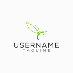 Vector design of abstract green leaf icon. Leaf logo in monoline style.