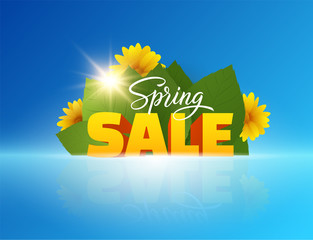 Spring sale vector background with hand drawn lettering text. EPS10