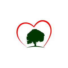 Tree with heart logo icon on white background