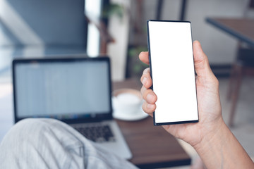 Mockup man using smartphone