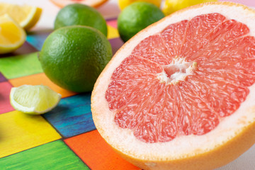 Citrus fruits (orange, lemon, grapefruit, tangerine, lime). Still-life.