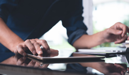 Working on digital tablet computer