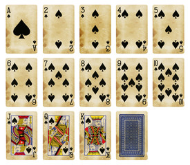 Playing cards of Spades suit, isolated on white background - High quality.