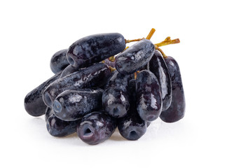 Black grapes with drop of water isolated on white background