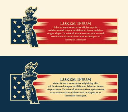 Statue of Liberty torch, New York, Manhattan, USA &ndash; patriotic conceptual templates, isolated on light and dark backgrounds.