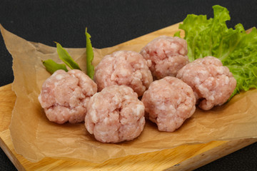 Homemade raw pork minced meatball for cooking