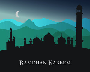 Mosque silhouette at night Ramadhan Kareem type