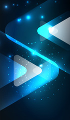 Glowing neon shiny transparent abstract geometric shapes with light effects. Techno futuristic vector abstract background For Wallpaper, Banner, Background, Card, Book Illustration, landing page