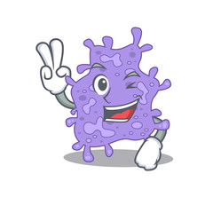 Happy staphylococcus aureus cartoon design concept with two fingers