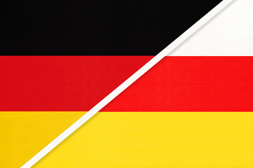 Germany vs South Ossetia, symbol of two national flags. Relationship between European and Asian countries.
