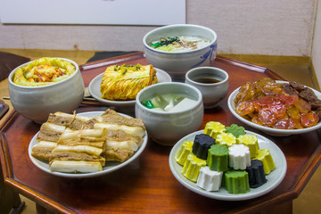 Table for a guest on the 1st Day of a new year in Korea, which includes kimchi, 