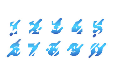 A set of vector numbers with external elements and  blue gradient fill for the design of calendars, diplomas, certificates and other typographic products.