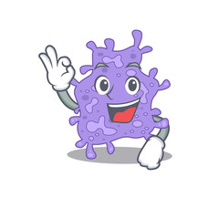 Staphylococcus aureus mascot design style with an Okay gesture finger