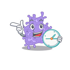 Staphylococcus aureus mascot design concept smiling with clock