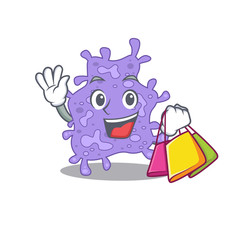 Rich and famous staphylococcus aureus cartoon character holding shopping bags