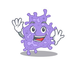A charismatic staphylococcus aureus mascot design style smiling and waving hand