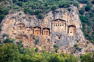 Fototapeta na wymiar Ancient lycian Myra rock tomb ruins in Demre, Antalya.