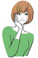 困って悩んで考えている女性