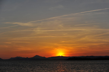 Sunset in the azure france seashore