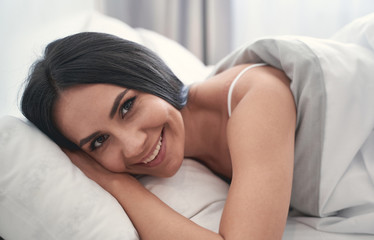 Fototapeta premium Close up of tender girl that enjoying her morning