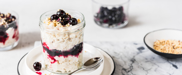 Oat Porridge in a Jar with Blackcurrant