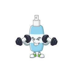 Fitness exercise spray hand sanitizer cartoon character using barbells