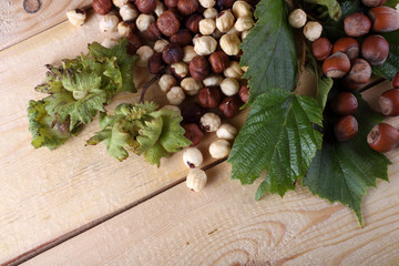 Hazelnuts on table