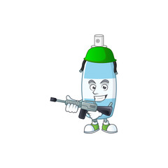 An elegant spray hand sanitizer Army mascot design style using automatic gun