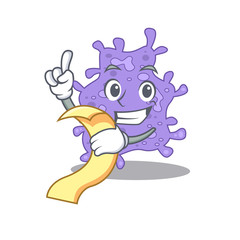 Staphylococcus aureus mascot character design with a menu on his hand