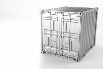 A high quality image of a white 10ft shipping container on a white background. Ten foot sea shipping container 3d render
