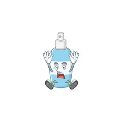 Spray hand sanitizer cartoon character design showing shocking gesture