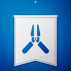 Blue Car battery jumper power cable icon isolated on blue background. White pennant template. Vector Illustration