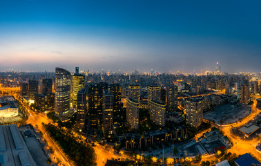 Fototapeta na wymiar Night view of the city around the Huangpu River Expo Park in Shanghai, China