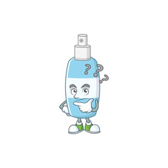 Spray hand sanitizer mascot design concept having confuse gesture