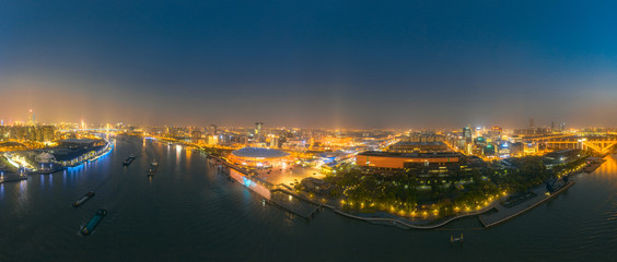 Night view of the city around the Huangpu River Expo Park in Shanghai, China