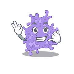 Cartoon design of staphylococcus aureus with call me funny gesture
