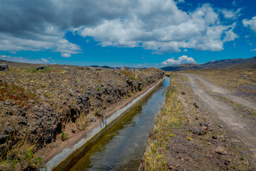 Aquaduct in Cotopaxi National Park, Ecuador home to the Cotopaxi Volcano